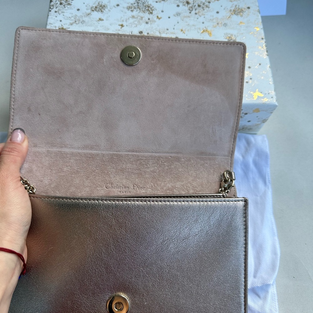 Christian Dior Lady Pouch Metallic Rose Gold Wallet On Chain - Picture 8 of 10